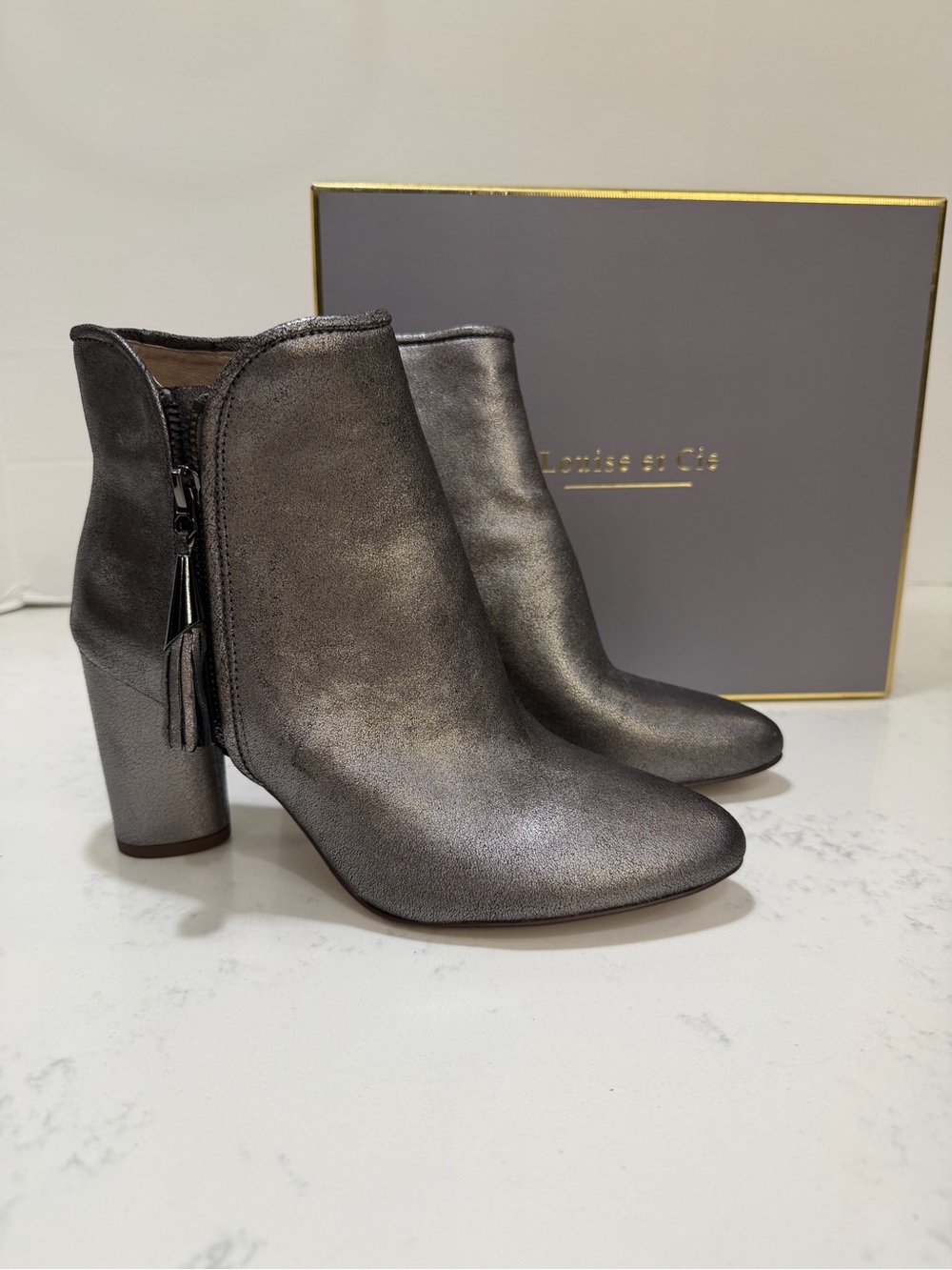 Louise et Cie Metallic Silver Ankle Booties with Tassel Zip